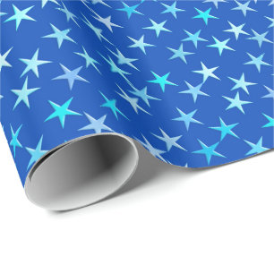 Satin stars, pale blue on cobalt wrapping paper