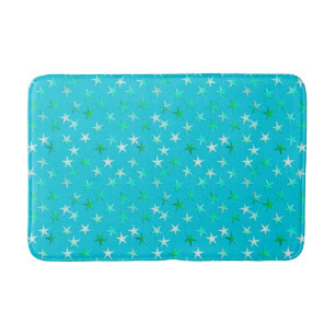 Satin stars, pale green and blue on turquoise bath mat
