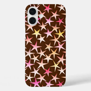 Satin stars, pink on chocolate iPhone 16 plus case