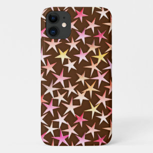 Satin stars, pink on chocolate iPhone 11 case