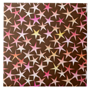 Satin stars, pink on chocolate tile