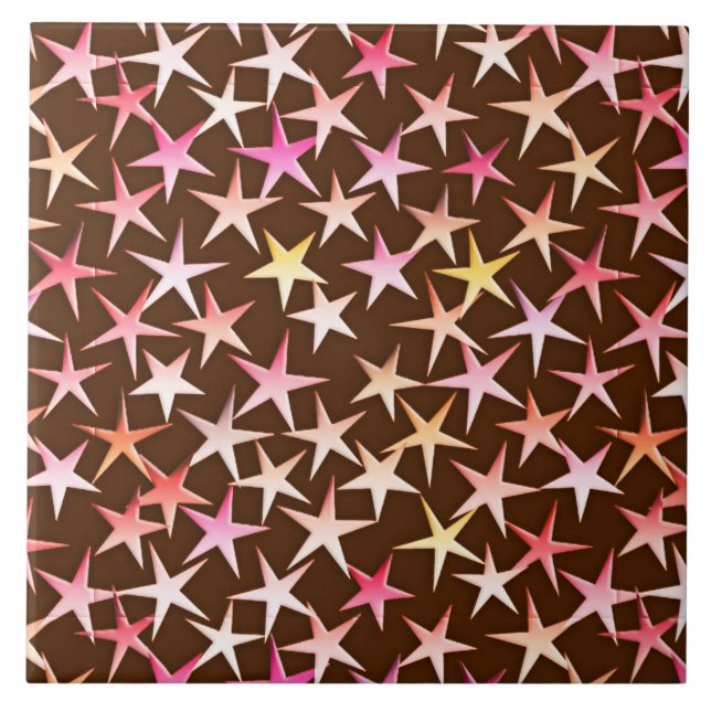 Satin stars, pink on chocolate tile (Front)