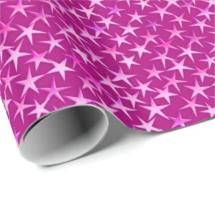 Satin Stars, Shades of Pastel Pink on Fuchsia Wrapping Paper
