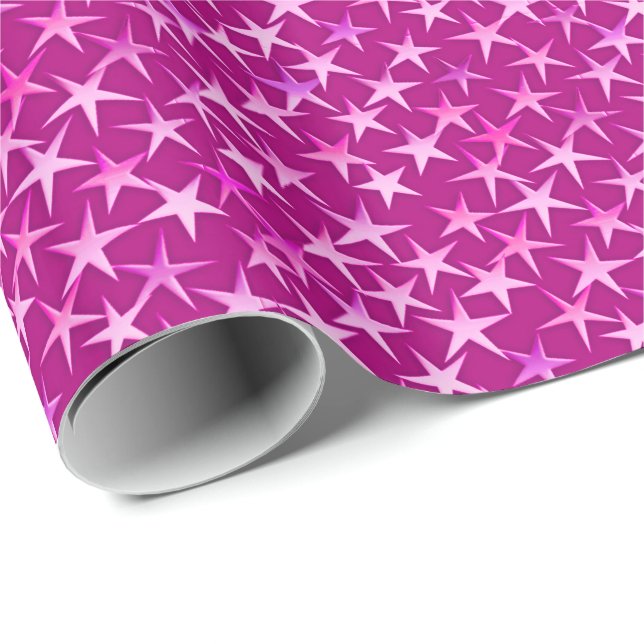 Satin Stars, Shades of Pastel Pink on Fuchsia Wrapping Paper (Roll Corner)