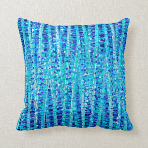Satin Stripes and Dots Abstract, Cobalt Blue Cushion