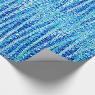 Satin Stripes and Dots Abstract, Cobalt Blue Wrapping Paper