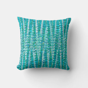 Satin Stripes and Dots Abstract, Turquoise & Aqua Cushion