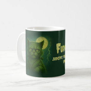 Satirical Furankenstein – Spooky Goth Stiched Cat Coffee Mug
