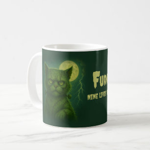 Satirical Furankenstein – Spooky Goth Stitched Cat Coffee Mug