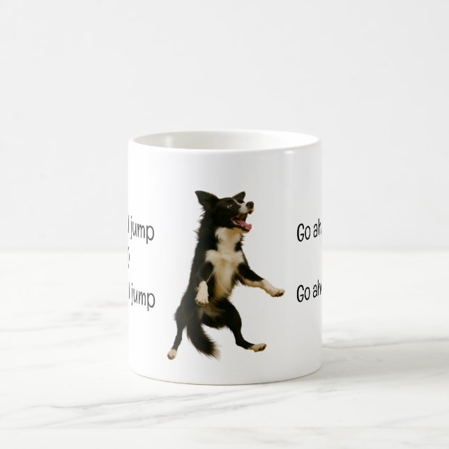 Satirical Jump Song Title & Lyrics Jumping Dog Coffee Mug (Center)