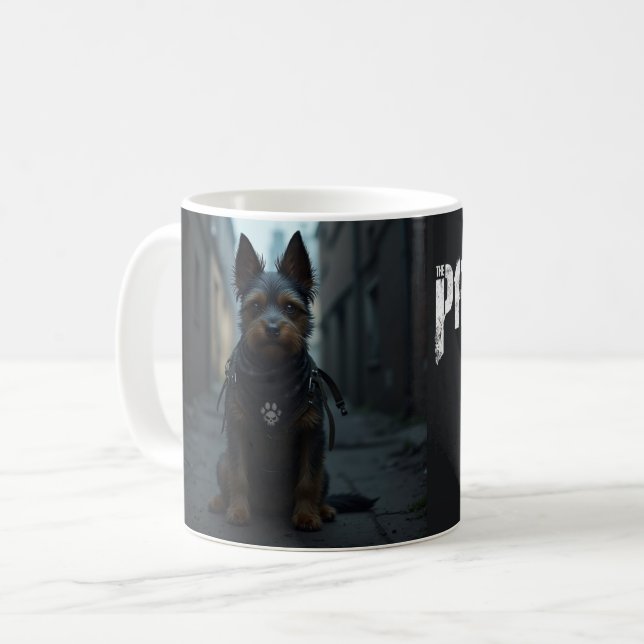 Satirical The Pawnisher Vigilante Terrier Parody Coffee Mug (Front Left)