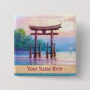 Satta Miyajima Torii and Sailboats japanese art 15 Cm Square Badge