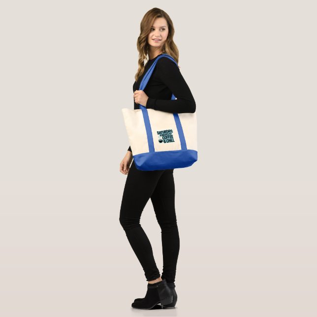 Saturday Coffee & Chill Tote Bag – Weekend Vibes  (Front (Model))