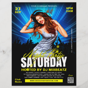 Saturday Night Party Girl Dancing Club Event Flyer