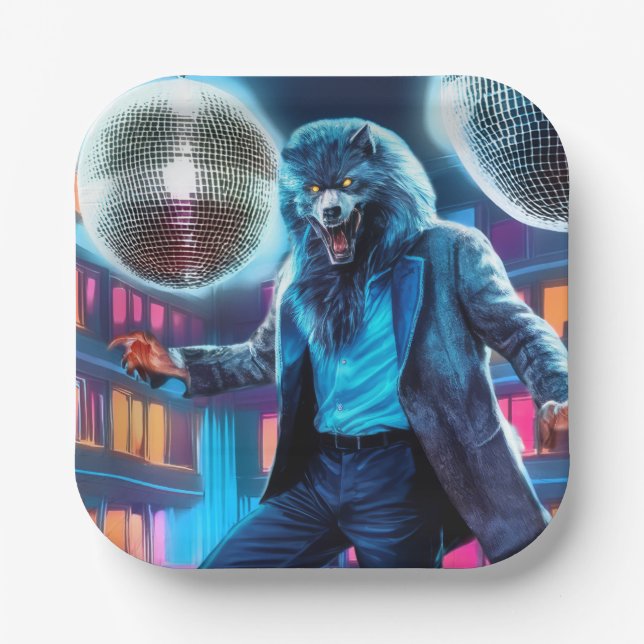 Saturday Night Wolfman, Letting Loose and Howling  Paper Plate (Front)