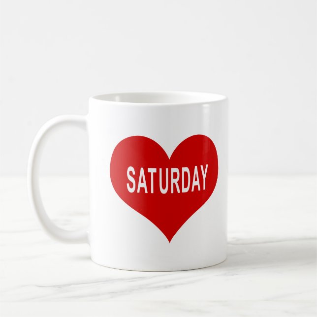 SATURDAY Red Love Heart Coffee Mug (Left)