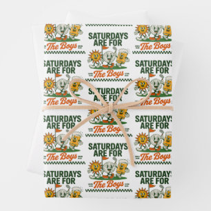 Saturdays Are For The Boys Golf Retro Golfing Wrapping Paper Sheet