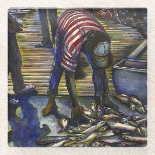 Saturday's Blessings, Harbour Island, Bahamas Glass Coaster (Front)