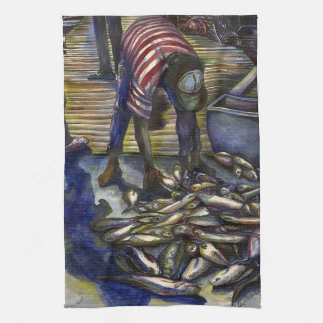 Saturday's Blessings, Harbour Island, Bahamas Tea Towel (Vertical)