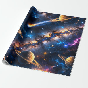 Saturn deep space premium wrap wrapping paper