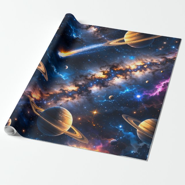 Saturn deep space premium wrap wrapping paper (Unrolled)