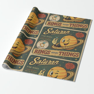 Saturn Fine Rings Vintage Space Humour Pattern Wrapping Paper