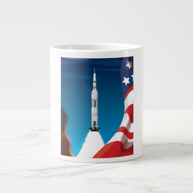 Saturn five Space Rocket Illustration Large Coffee Mug (Front)