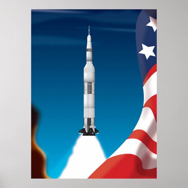 Saturn five Space Rocket Illustration Poster (Front)