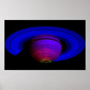 Saturn Glowing Southern Lights Poster