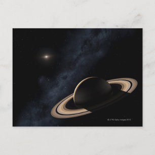 Saturn planet in solar system, close-up postcard