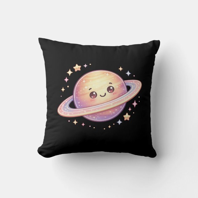 Saturn Planet Space Kawaii Cushion Pillow (Front)