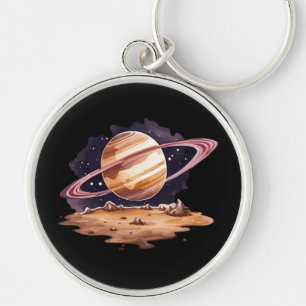 Saturn planet watercolor painting key ring