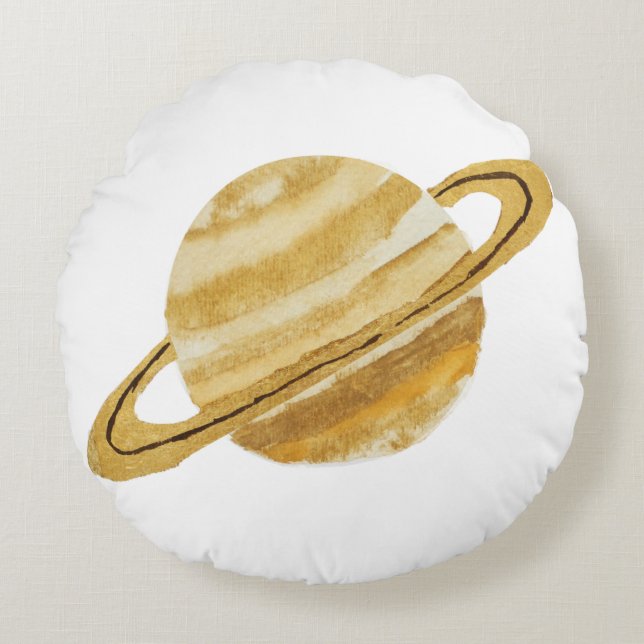 Saturn Planet Watercolor Round Pillow (Front)