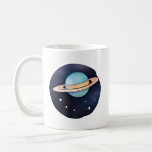 Saturn’s Radiance in Watercolor Coffee Mug