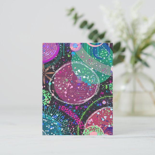 Saturn’s Rings: Maximalist Abstract Art  Postcard (Standing Front)