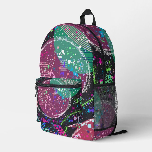 Saturn’s Rings: Maximalist Abstract Art  Printed Backpack (Back Corner Right)