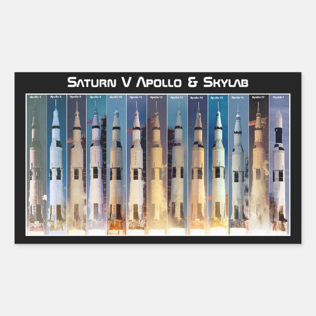 Saturn V Moon Rocket Launches Rectangular Sticker (Front)