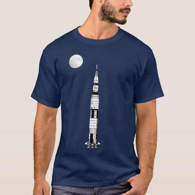 Saturn V rocket, Apollo 11 Moon Landing and Moon: T-Shirt (Front)