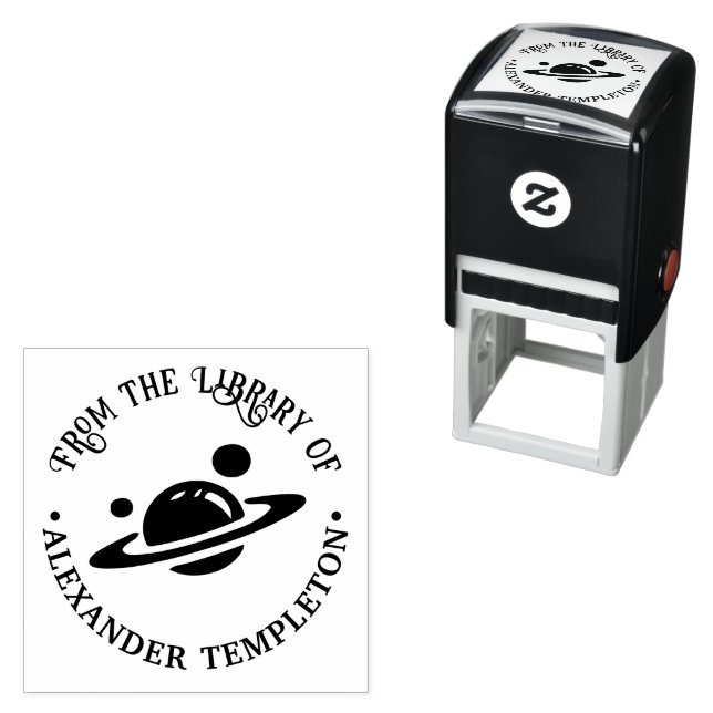 Saturn with Rings, Moons Library Book Name Self-inking Stamp (In Situ)