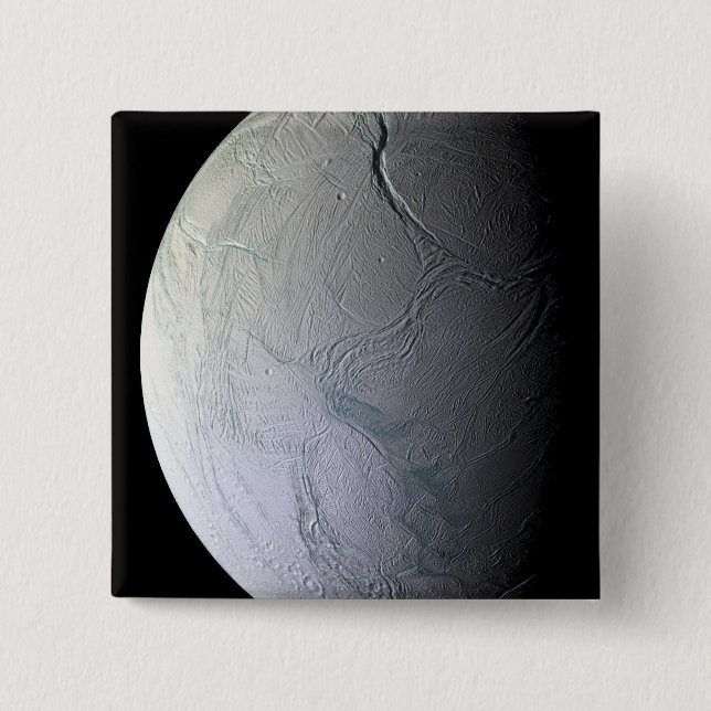 Saturn's moon Enceladus 15 Cm Square Badge (Front)