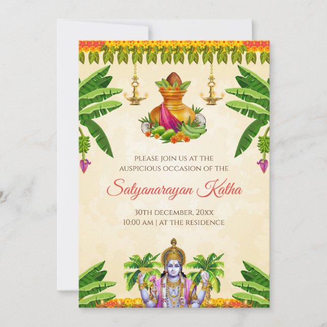 Satyanarayan invitation Indian puja invite (Front)