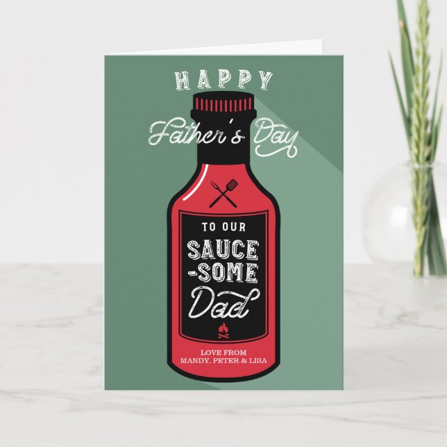 Sauce-some Dad! Happy Father's Day BBQ Bottle Card (Front)