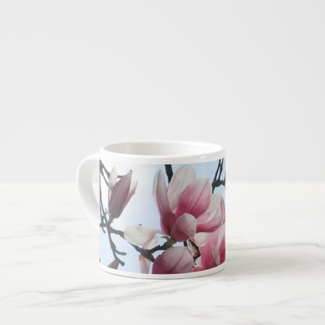 Saucer Magnolia Tulip Tree Pink White Flowers Espresso Cup (Front Left)
