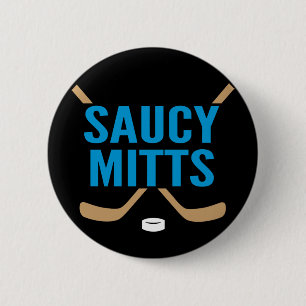 Saucy Mitts Hockey Logo Sticks Team Gift Pinback 6 Cm Round Badge
