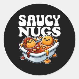 Saucy Nugs Cartoon Food Funny Bbq Sauce Chicken Nu Classic Round Sticker