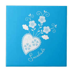 Saudade means I miss you Portuguese heart Tile