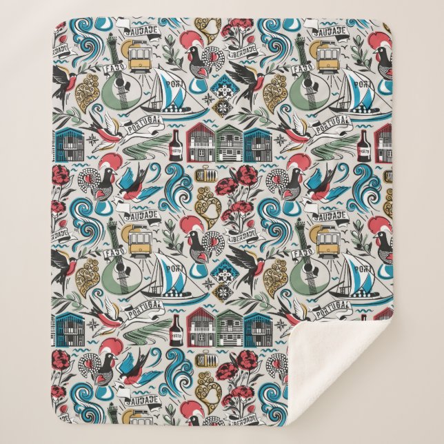 Saudade // popular motifs from Portugal Sherpa Blanket (Front)