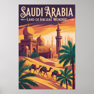 Saudi Arabia Desert Illustration Travel Art Retro Poster