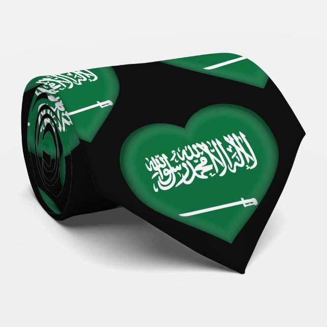 Saudi Arabia Flag Colours Heart Pattern Neck Tie (Rolled)