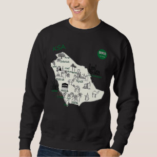 Saudi Arabia Map Hand Painted KSA Attractions Citi Sweatshirt